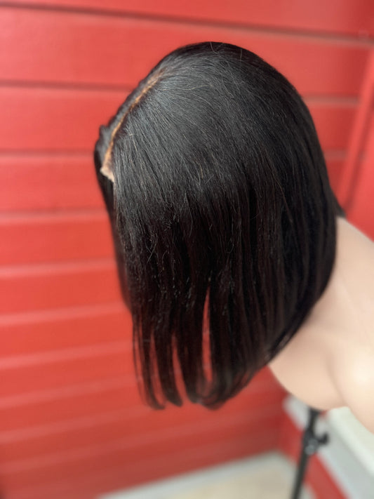 12” Yaki Straight Wig - 100% Premium Human Hair, 5*5 lace front, pre-bleached, pre-cut