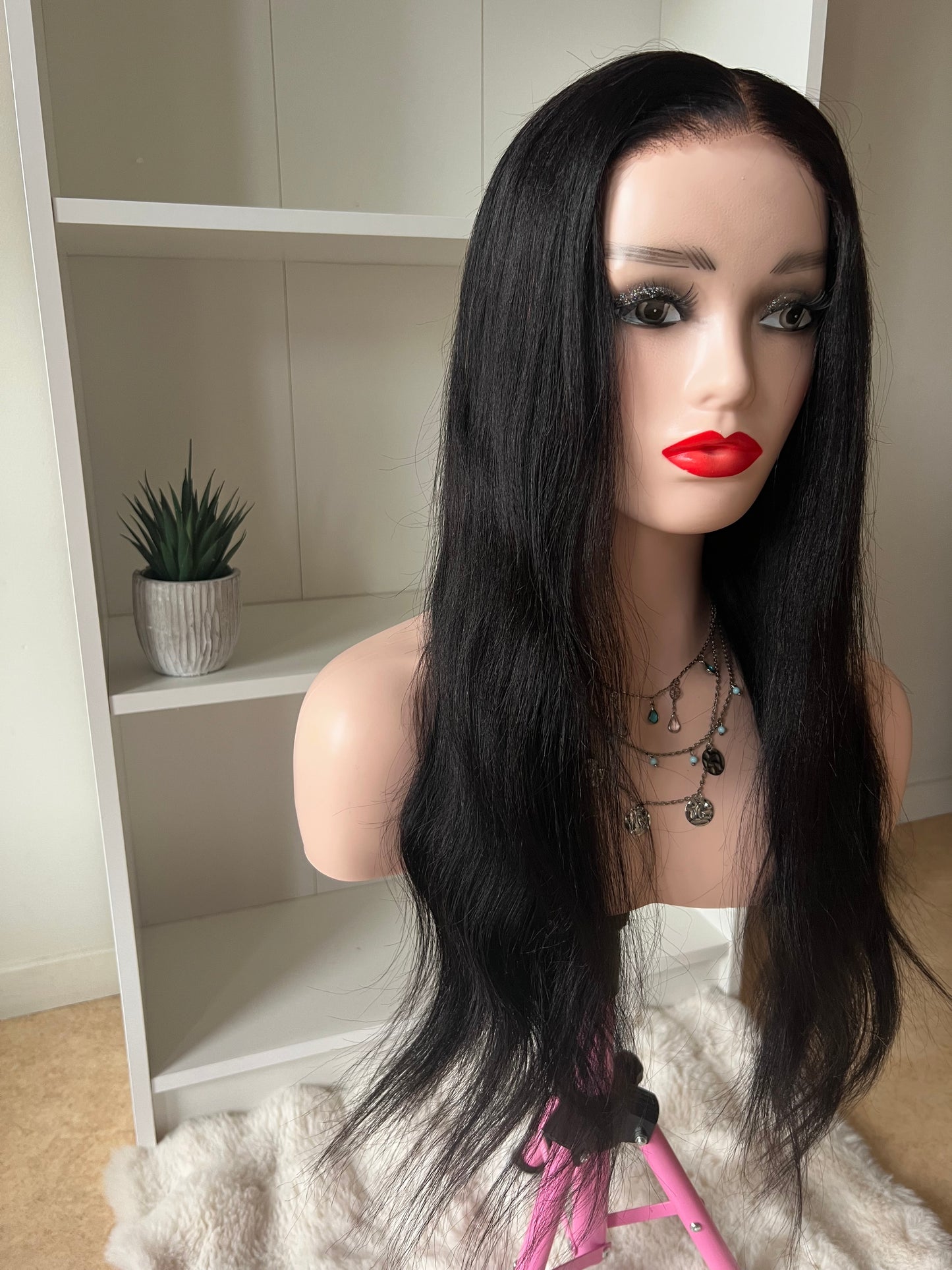 100% Yaki Human Hair Wig - Natural Straight Texture