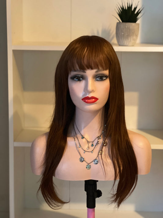Straight Wig with Bangs - Premium Human Hair in Brown