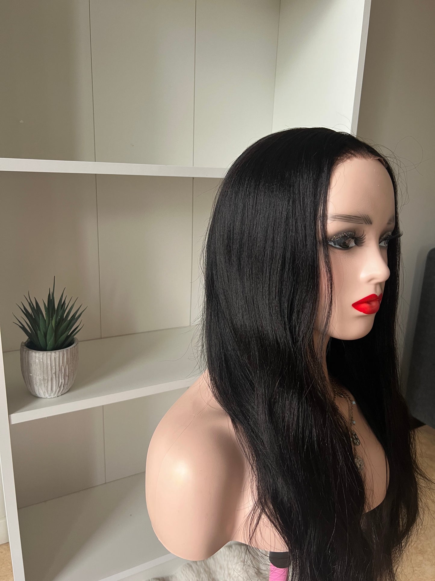 100% Yaki Human Hair Wig - Natural Straight Texture
