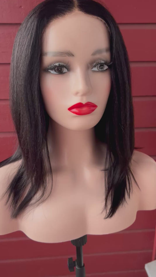 12” Yaki Straight Wig - 100% Premium Human Hair, 5*5 lace front, pre-bleached, pre-cut