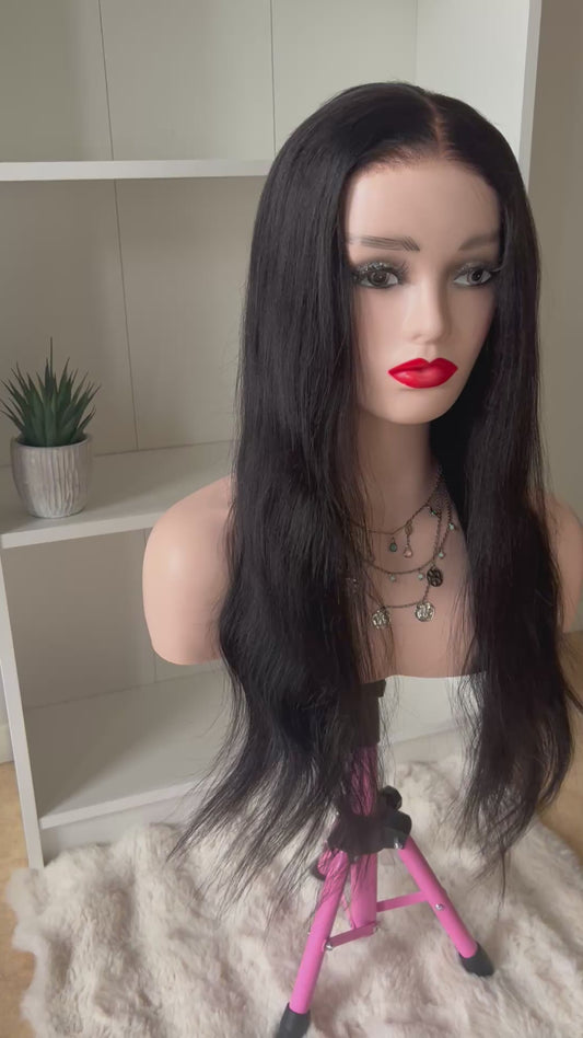 100% Yaki Human Hair Wig - Natural Straight Texture